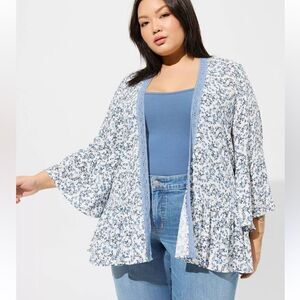 Torrid Washable Gauze Embroidered Short Ruffle Kimono Women’s 2XL